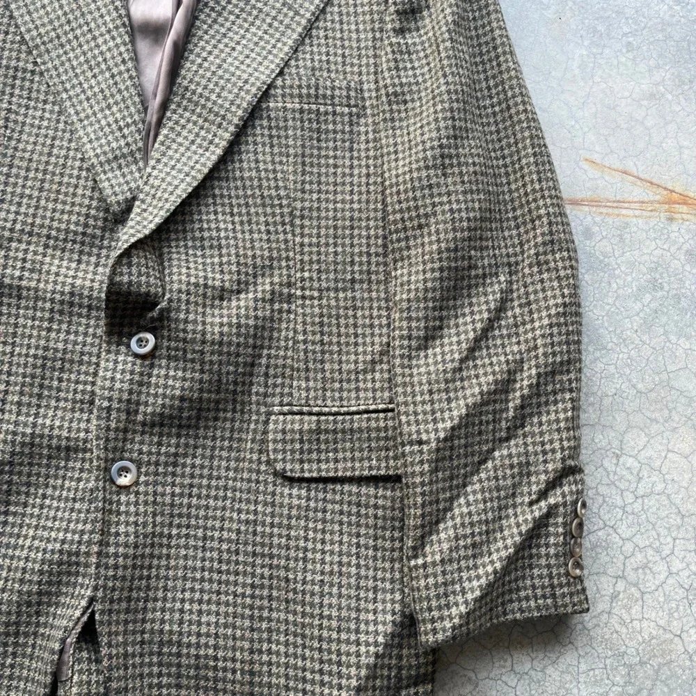 Haggar Clothing Co Mens Pure Wool Houndstooth Blazer Brown Tan Sport Coat 44R